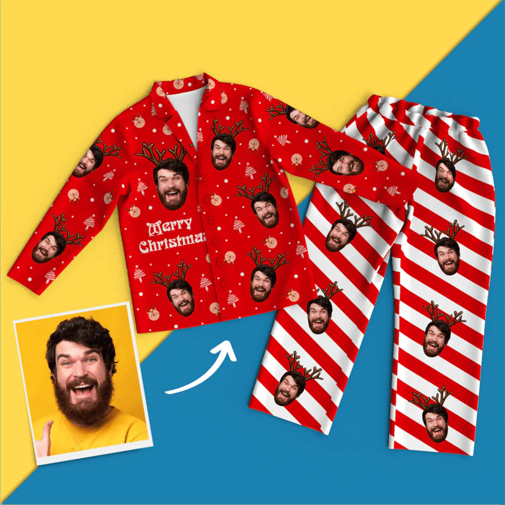 Custom Face Christmas Long Sleeve Pajamas Set Elk