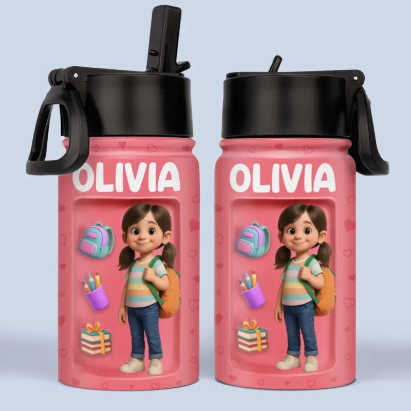 Custom Photo 3D Inflated Effect Printed Kids Water Bottle - Personalized Back To School Gifts For Kids - Fuel Your Bright Young Mind