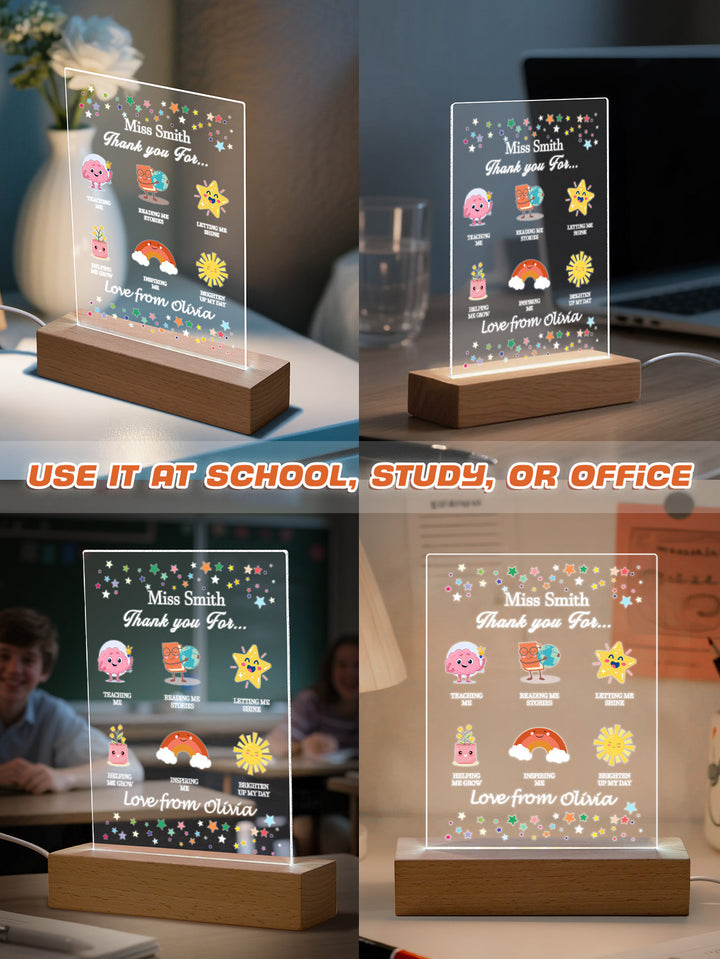 Custom Name Back to School Transparent Night Light Decor White Light Teacher's Day Gift