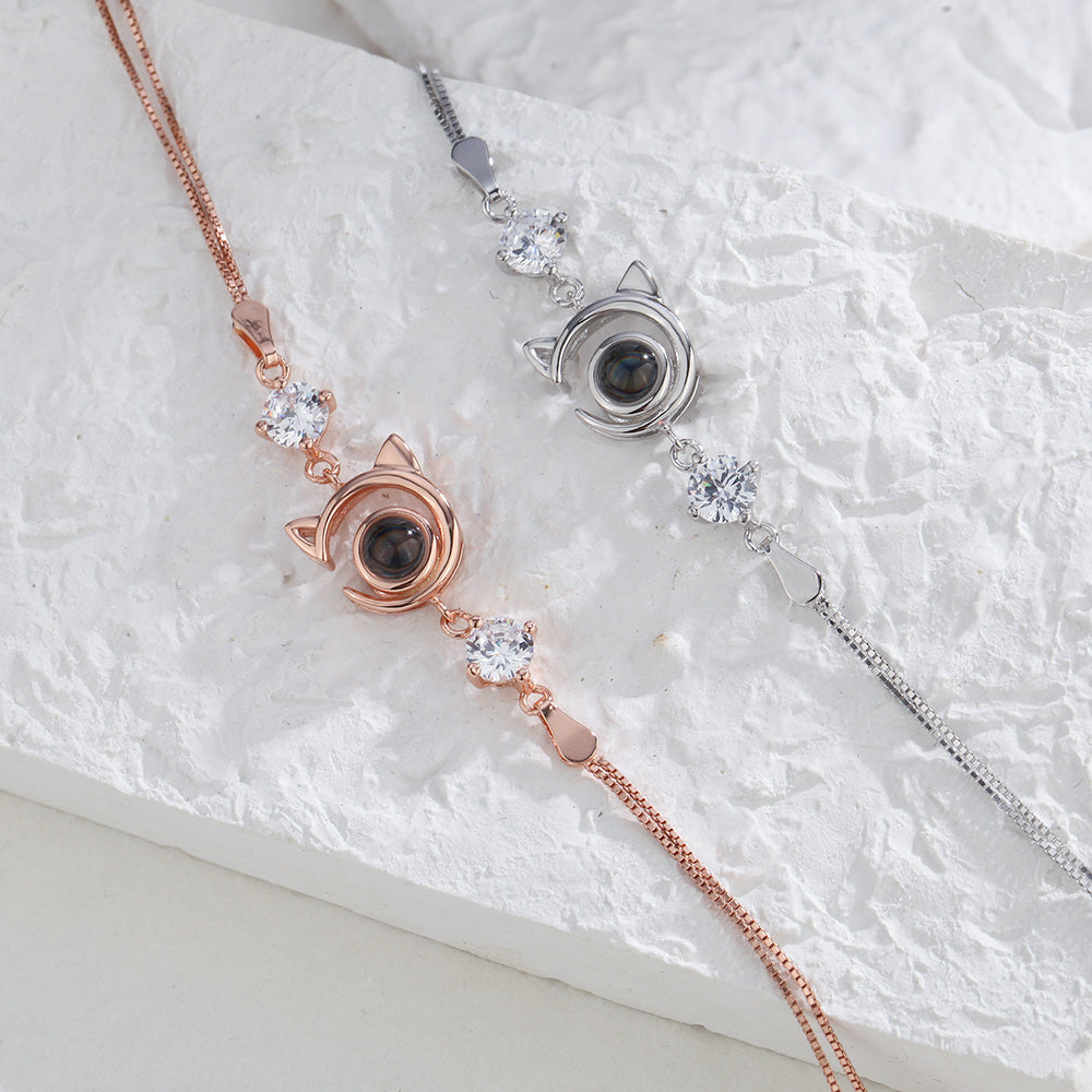 Personalized Cat Pendant Picture Projection Bracelet 925 Sterling Silver