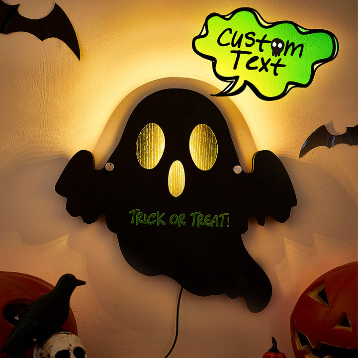 Personalized Trick or Treat Ghost Light with Text Halloween Night Light Gift for Family or Friend