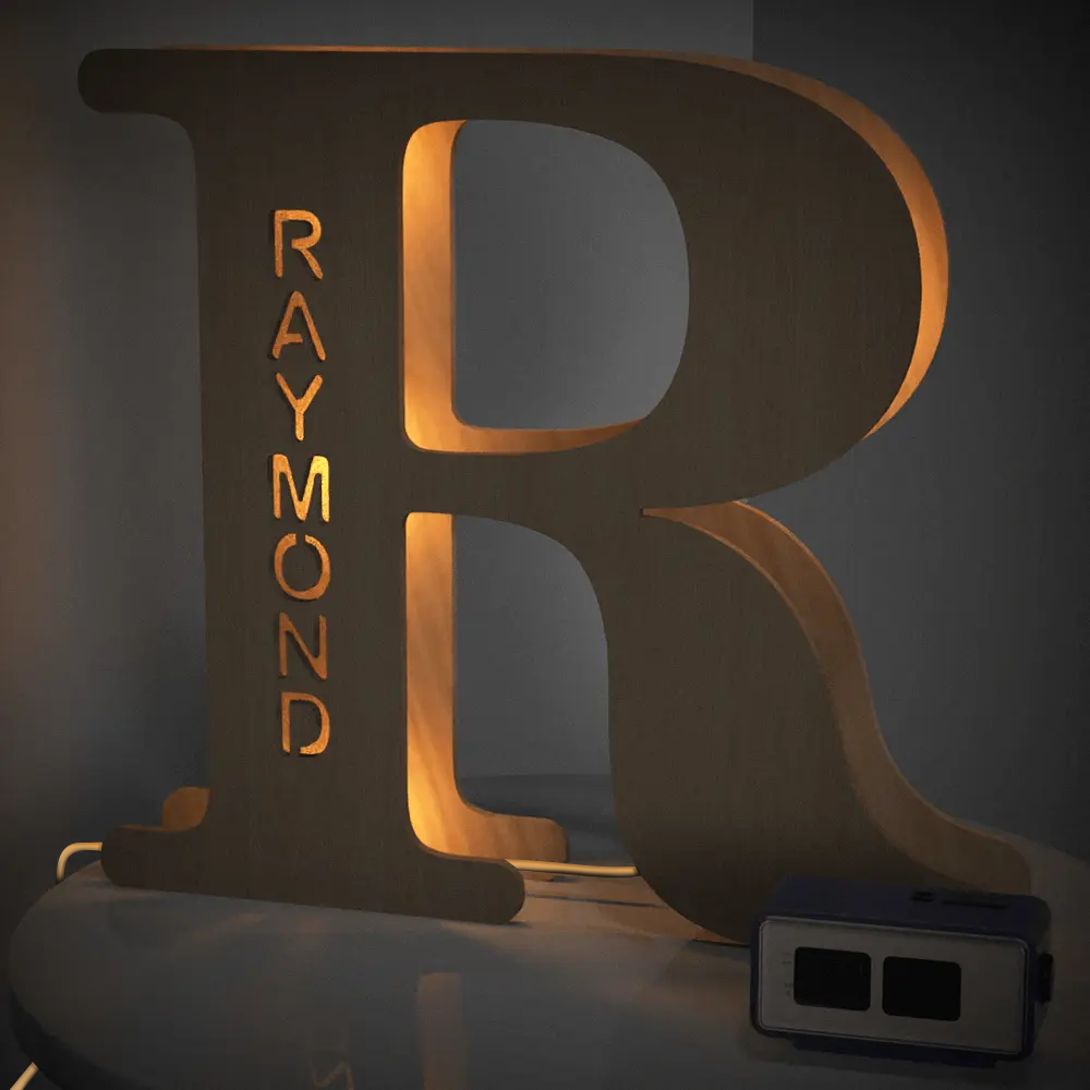 Personalised Wooden Letter Lamp Custom Name Alphabet Night Lights 19CM