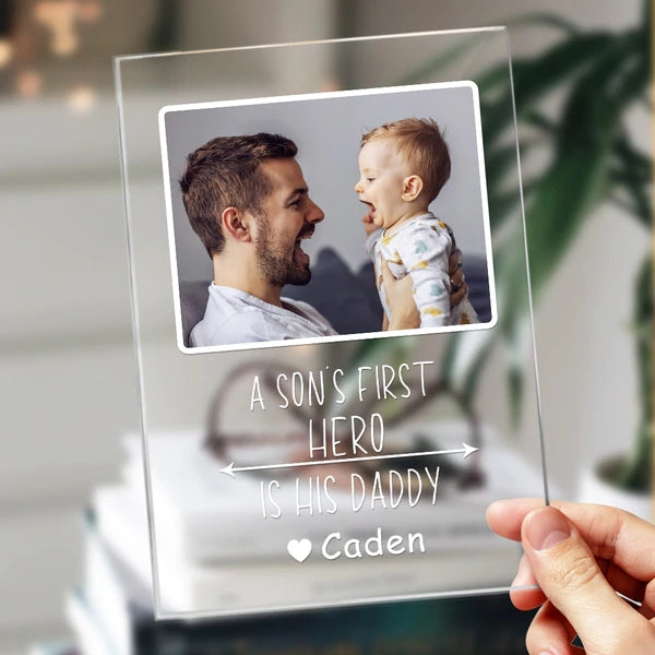 Custom Name and Photo Plaque with Base Night Light Father's Day Gift