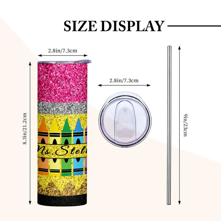 Personalized Glitter Apple 20oz Skinny Tumbler with Straw Back to School Appreciation Gift for Teacher