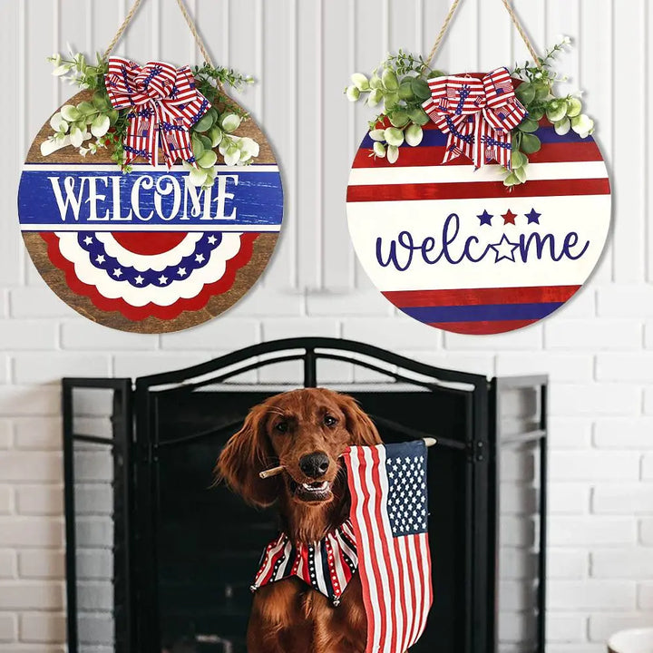 Welcome Door Sign 4th of July Independence Day Decorations Front Door Hanger Gifts
