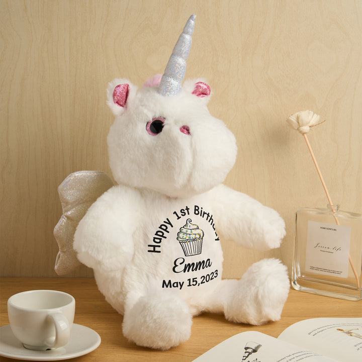 Personalized Unicorn Plush Stuffed Animal Birth Announcement Gift for Baby Shower