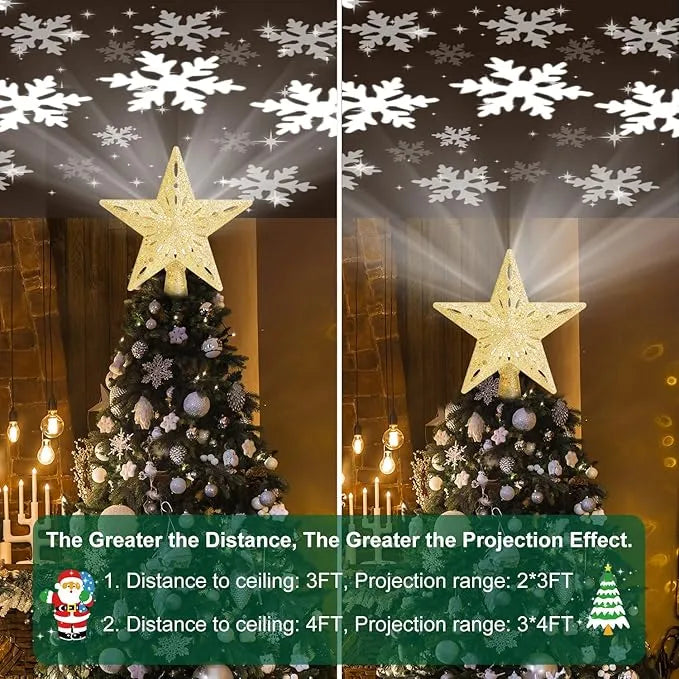 Christmas Tree Topper Star Lighted With 6 Projection Modes Christmas Star Tree Topper With Led Rotating Lights Gold Tree Topper