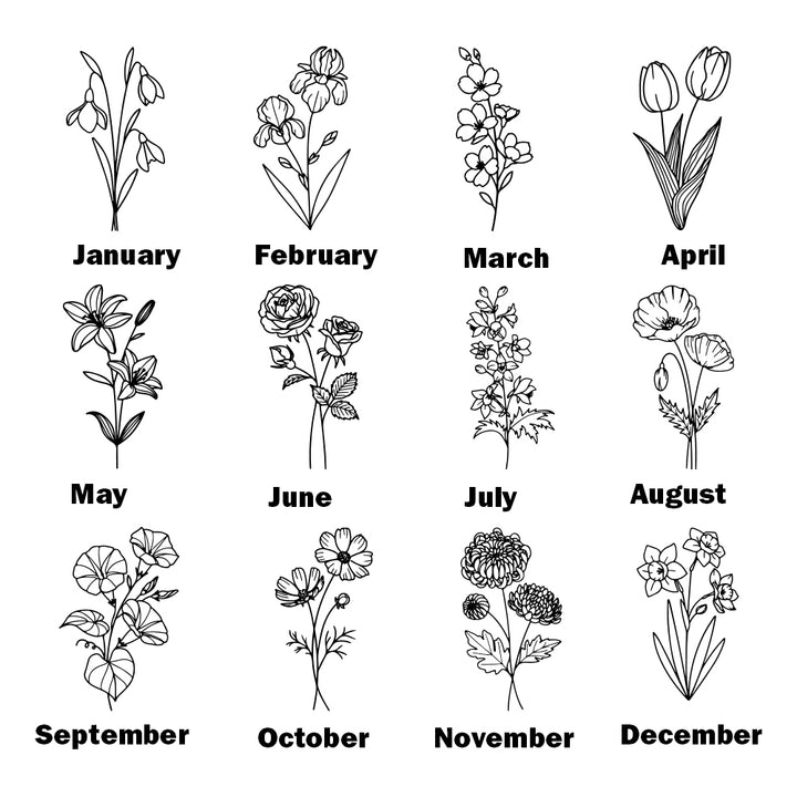 Personalized Birth Flower PU Leather Makeup Brush Bag with 8 Pcs Makeup Brushes Birthday Gift for Her