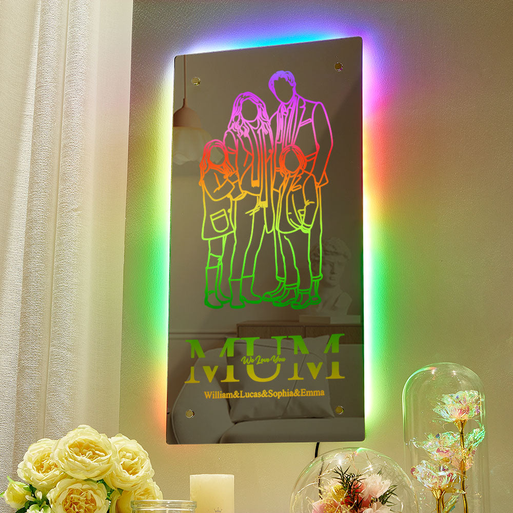 Personalized Mirror Light Silhouette Photo Mirror Light Mother's Day Gifts for Mom