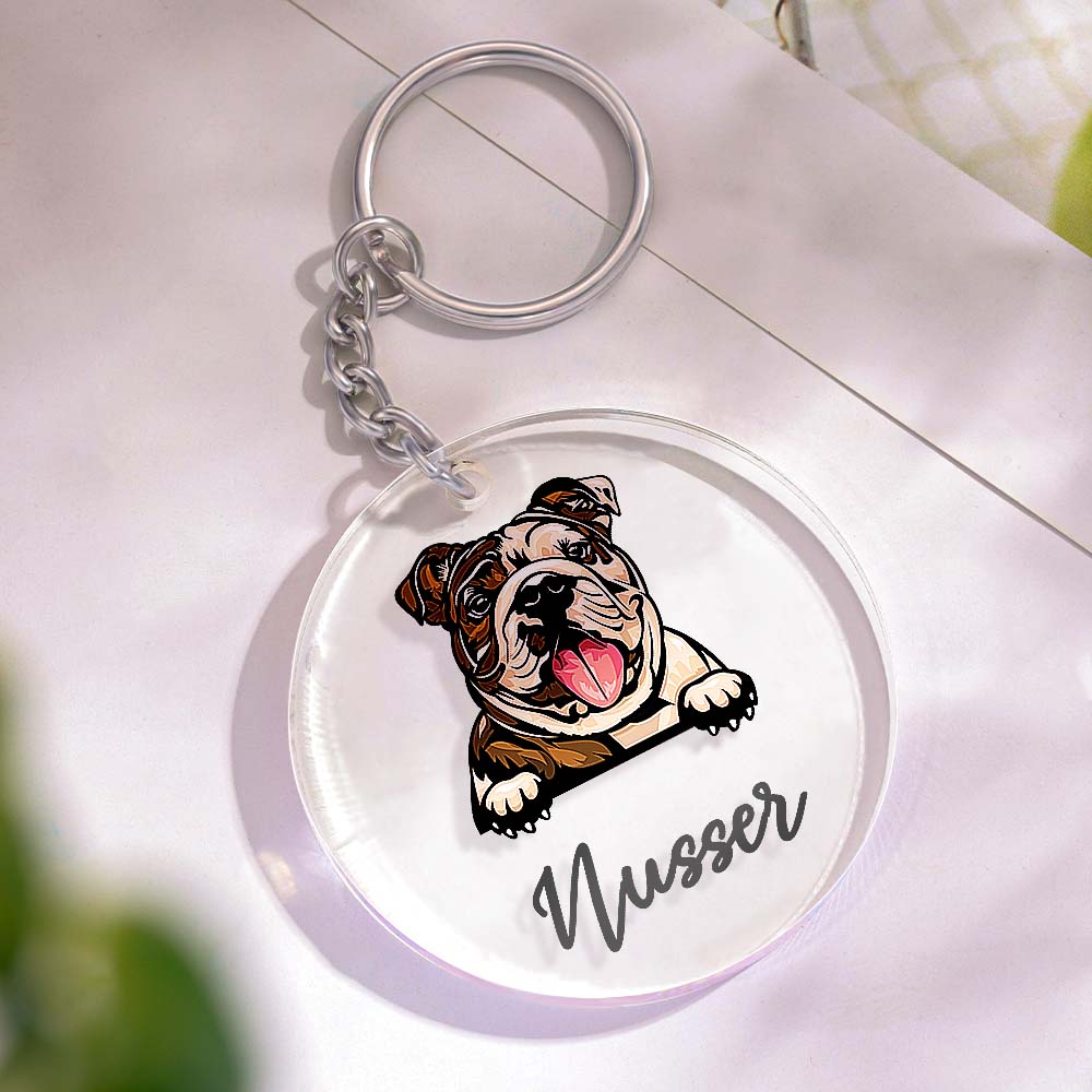 Custom Dog & Name Keychain Acrylic Keyring Gifts for Dog Owner Lover