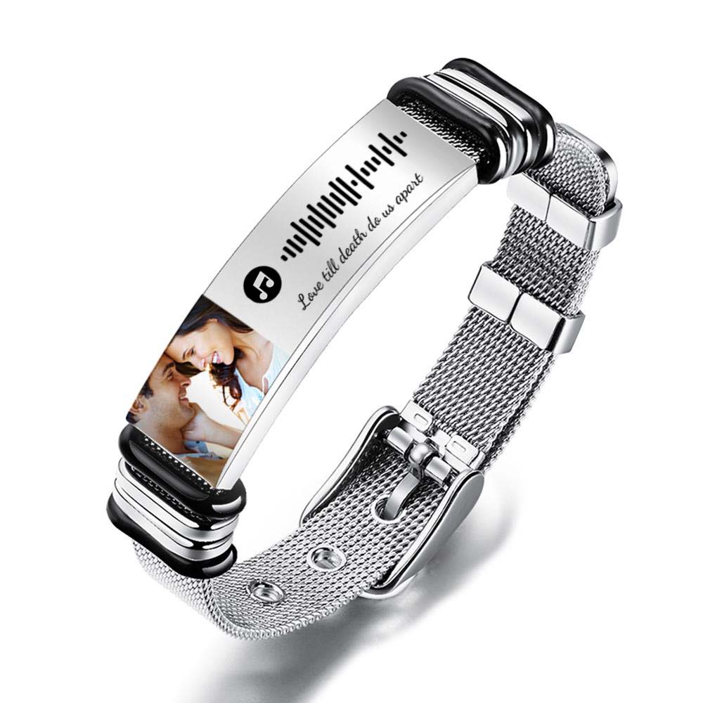 Gift for Him Photo Bracelet Music Code Bracelet Metal Bracelet Scannble Music Gift