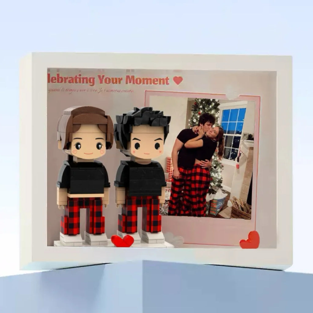 Full Body Custom 2 people Cute Brick Figure with Photo Valentines Gift Anniversary Gift