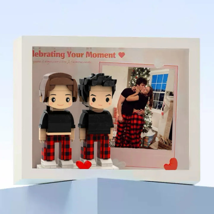 Full Body Custom 2 people Cute Brick Figure with Photo Valentines Gift Anniversary Gift