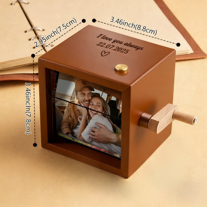 Custom Text & Photo Flipbook Frame Animation Machine without Music Detachable Photos Hand-cranked Flipbook Box with Light Anniversary Gifts