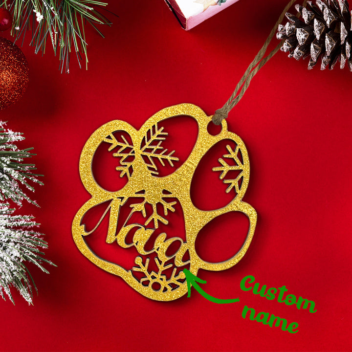Personalized Wood Pet Paw Christmas Ornament