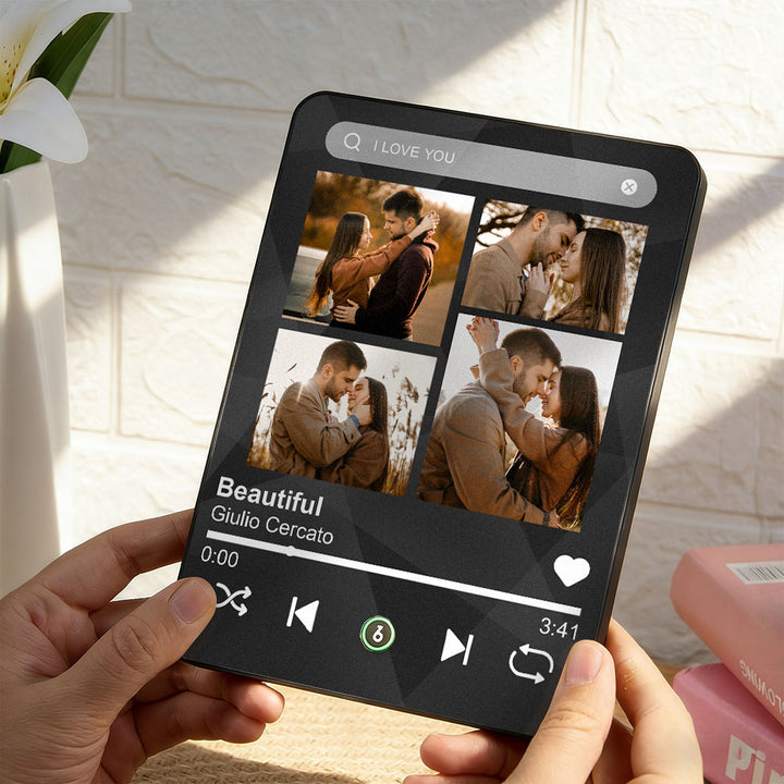 Custom 4 Photos Music Plaque Personalized Text Music Plaque Can Play Songs Gift for Lover Valentines GIft