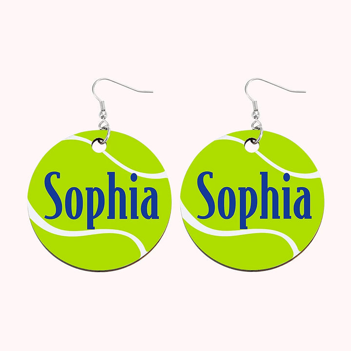 Personalized Wooden Tennis Earrings with Name Sport Earring Jewelry Gift for Her