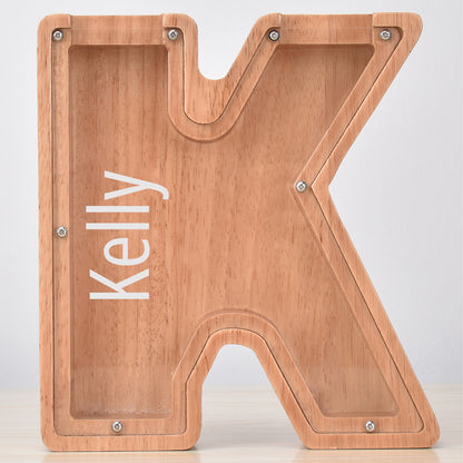 Custom Engraved Name Oak Wooden Letter Piggy Bank