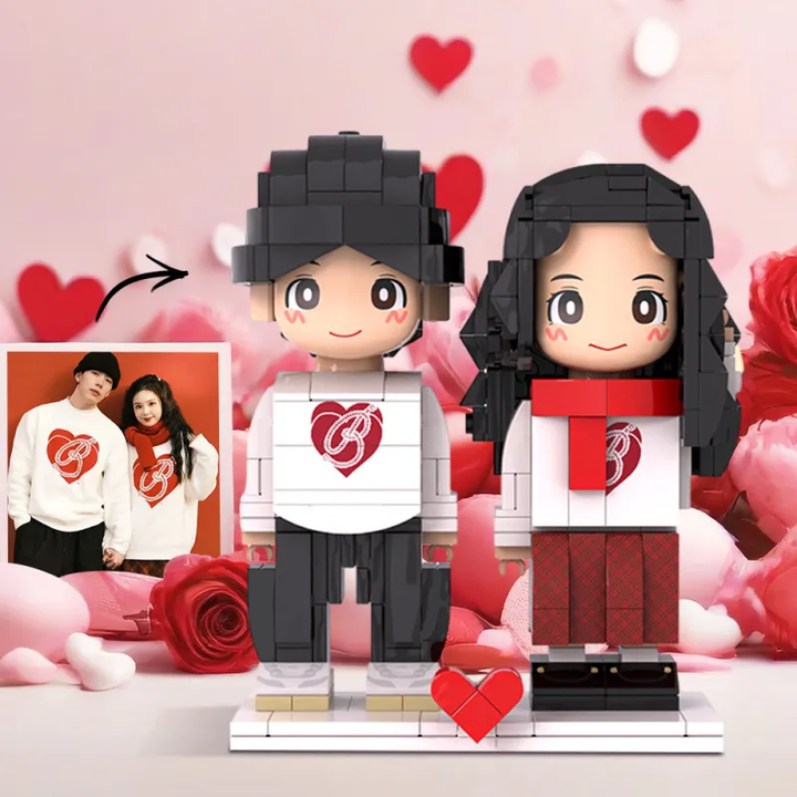 Full Body Customized 2 People Duddu Brick Figures Gift for Couple Valentine's Day Gift