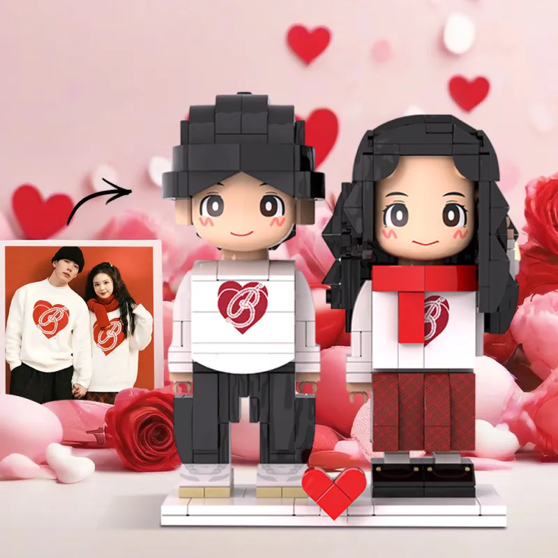 Full Body Customized 2 People Duddu Brick Figures Gift for Couple Valentine's Day Gift