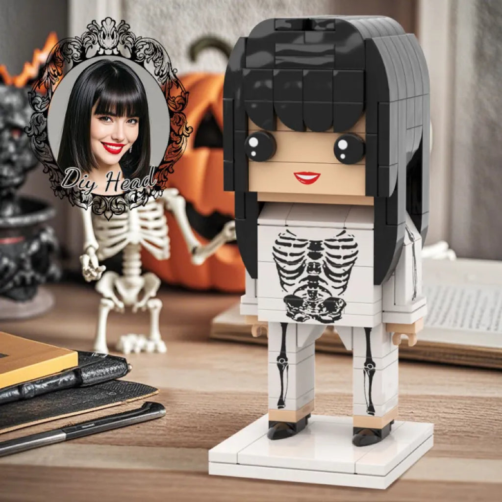Custom Head Horror Skeleton Girl DIY Head Halloween Brick Figures Personalized Brick Figures Small Particle Block