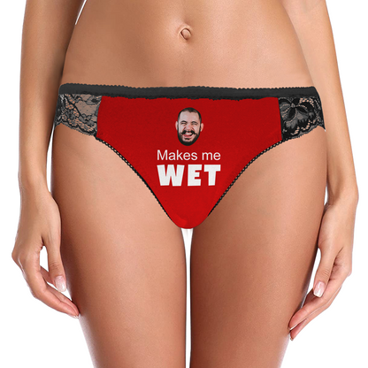 Custom Face Underwear Sexy Lace Make Me Wet Black Panties for Women
