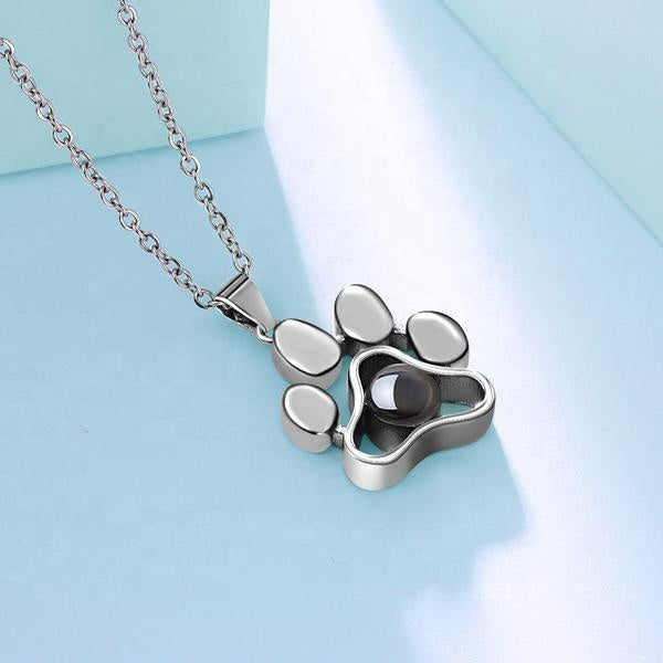 Personalized Cat Paw Colorful Photo Projection Necklace Copper