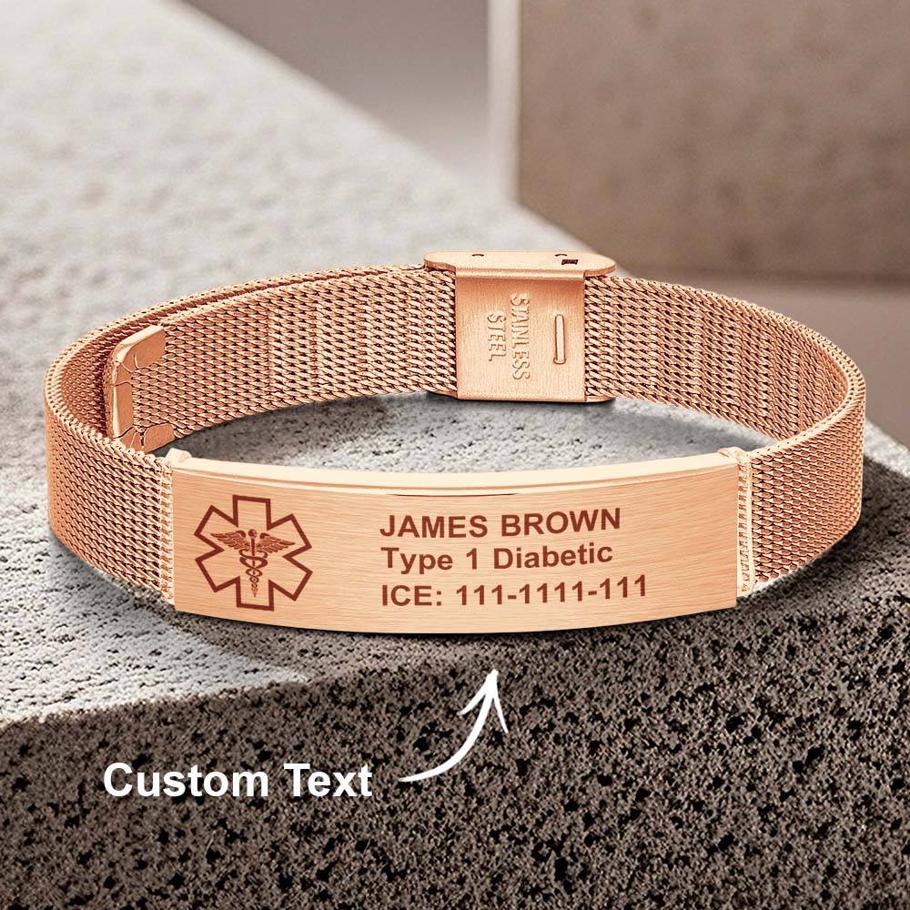 Personalized Emergency Medical Alert ID Bracelet with Text Adjustable Bracelet Gift for Diabetes Epilepsy Autism