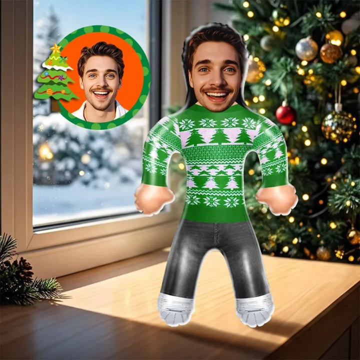 Custom Face Green Christmas Jumper Blow Up Dolls Funny Inflatable Balloon Custom Air Doll for Party Favors Christmas Gifts