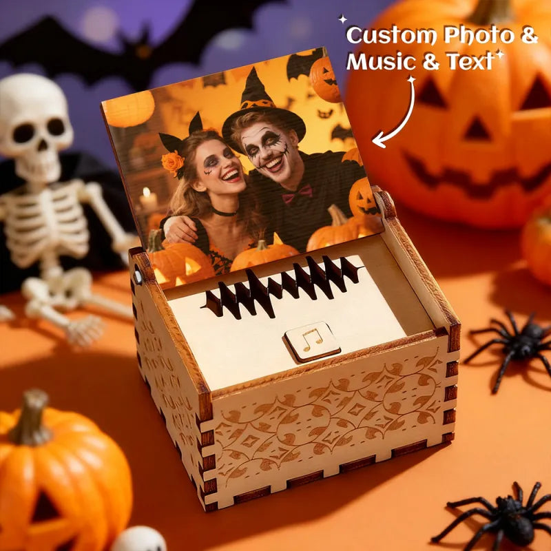 Custom Halloween Gift Digital Music Box Any song Tune or Voice Personalized Wooden Photo Music Box with Text Anniversary Gifts