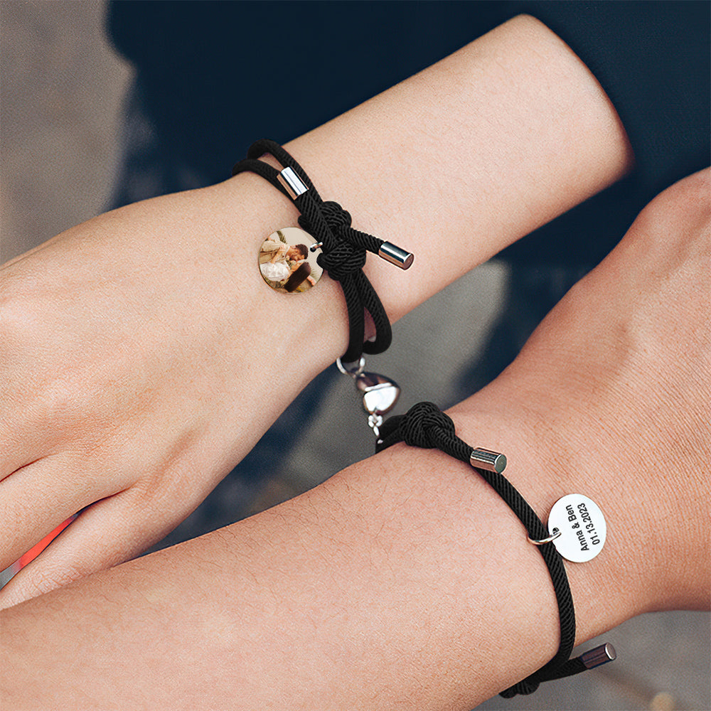 Custom Engraved Magnetic Bracelet Heart Couple Bracelet