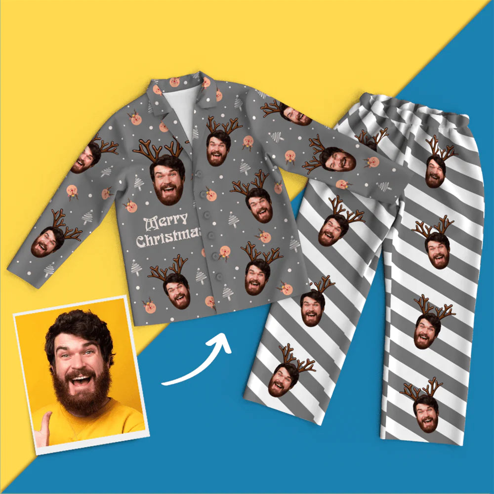 Custom Face Christmas Long Sleeve Pajamas Set Elk