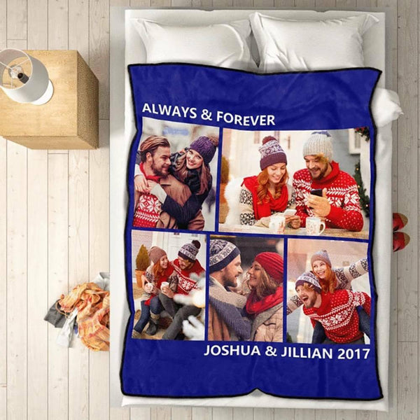 Personalised 5 Photos Fleece Blankets Custom Text Throw Couples Blanket