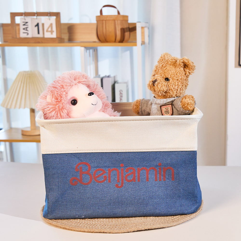 Personalized Storage Basket with Name Toy Bin Linen Organizer Gifts for Children
