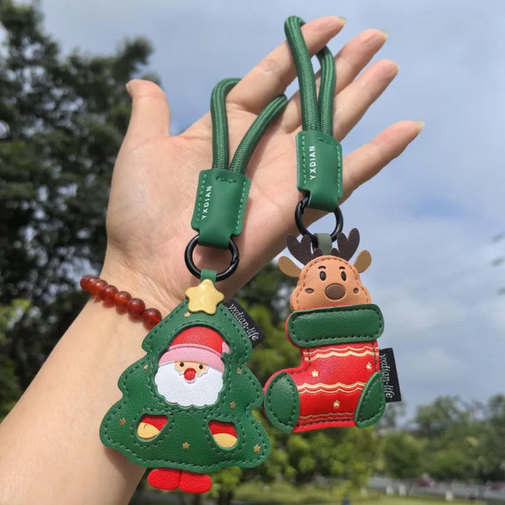Christmas Tree Christmas Stocking Hanging PU Leather Keychain Christmas Ornaments