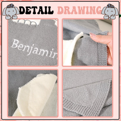 Personalized Baby Blanket Knitting Blanket Grey Elephant with Name Gift for Baby