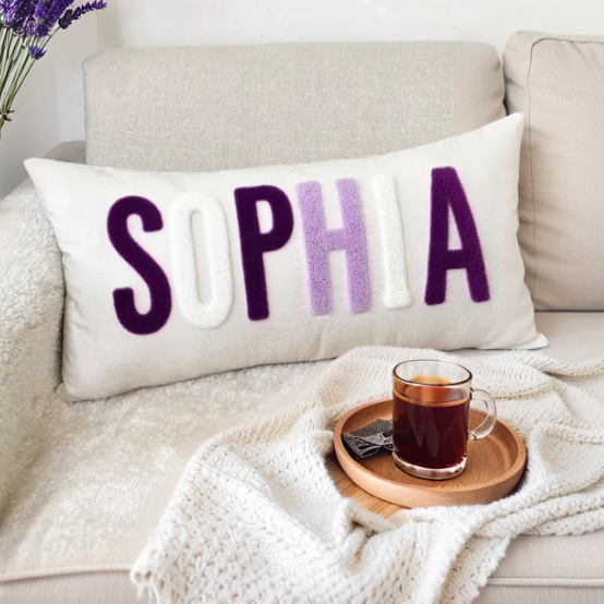 Personalized Baby Girl Name Pillow Cover Baby Girl Nursery Pillow Case Punch Needle Girl Kid Gift Dorm Gift Cover Only (Insert Not Included)