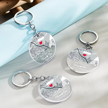 Personalized Map Acrylic Keychain Our First Date Keychain For Couple Valentines Gift