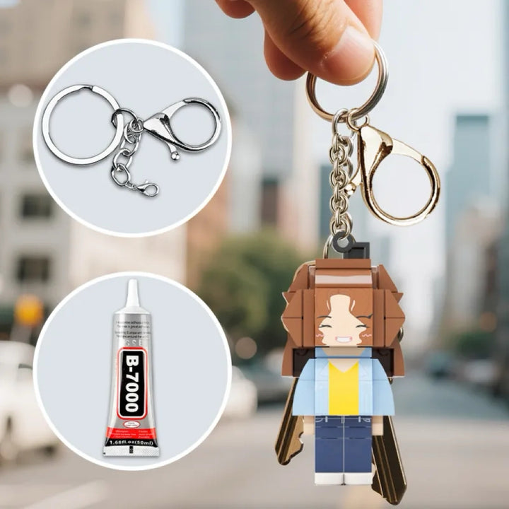 Custom 1 People Mini Brick Figure with Engrave Text Keychain and Bag Charm Gift for Girlfriend