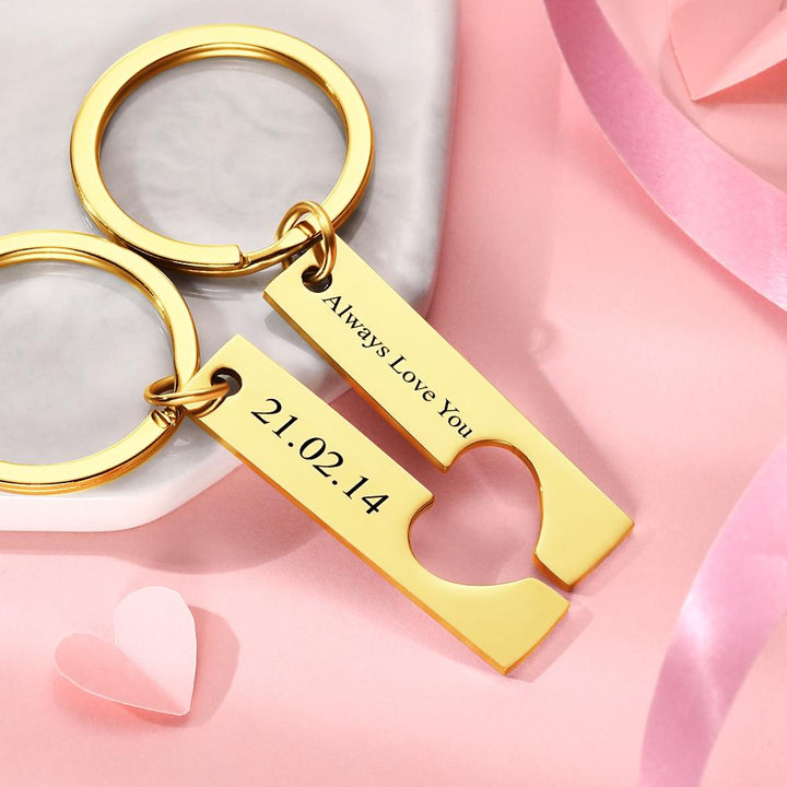 Custom Engraved Text Stainless Steel Couples Keychains