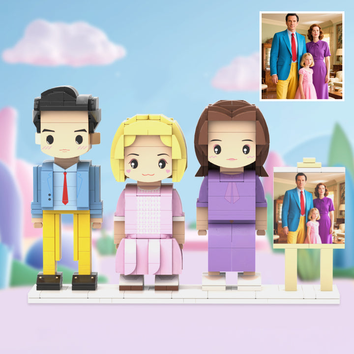 Custom Full-Body Cute Brick Figures of 3 People with Frame Personalized Anniversary Gift Birthday Gift