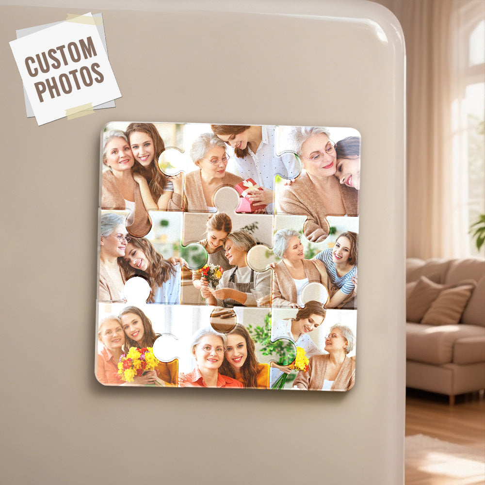 Personalized Photo Puzzle-Shaped Fridge Magnet – Custom Gift for Grandparents