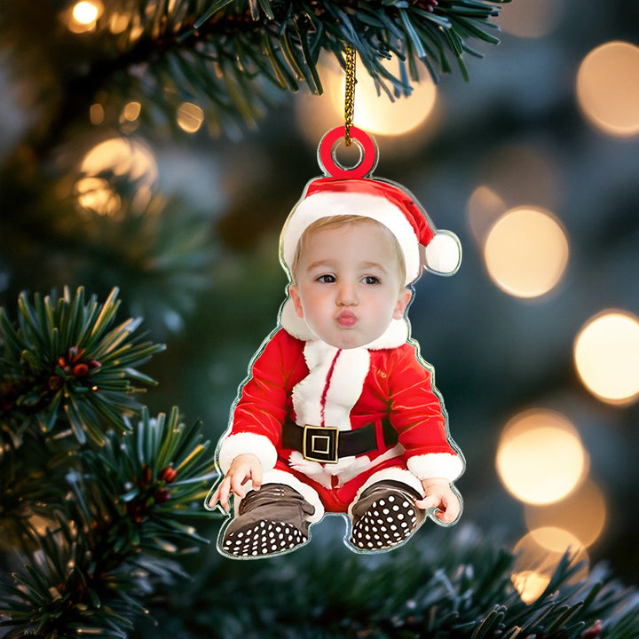Custom Baby Face Santa Outfit Christmas Tree Ornament – Personalized Holiday Keepsake