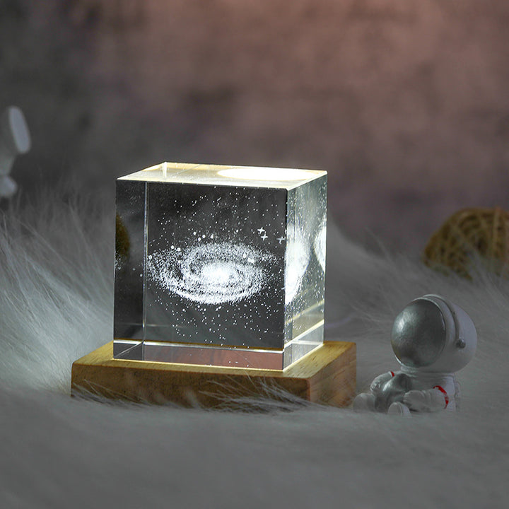 3D Moon Crystal Cube with LED Base