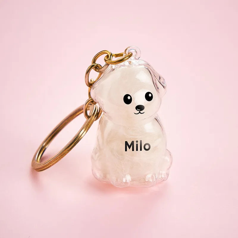 Custom Name Dog Hair Collector Keychain Bag Charm Memorial Storage Box with Text Perfect for Storing Pet Hair Gift for Dog Lovers