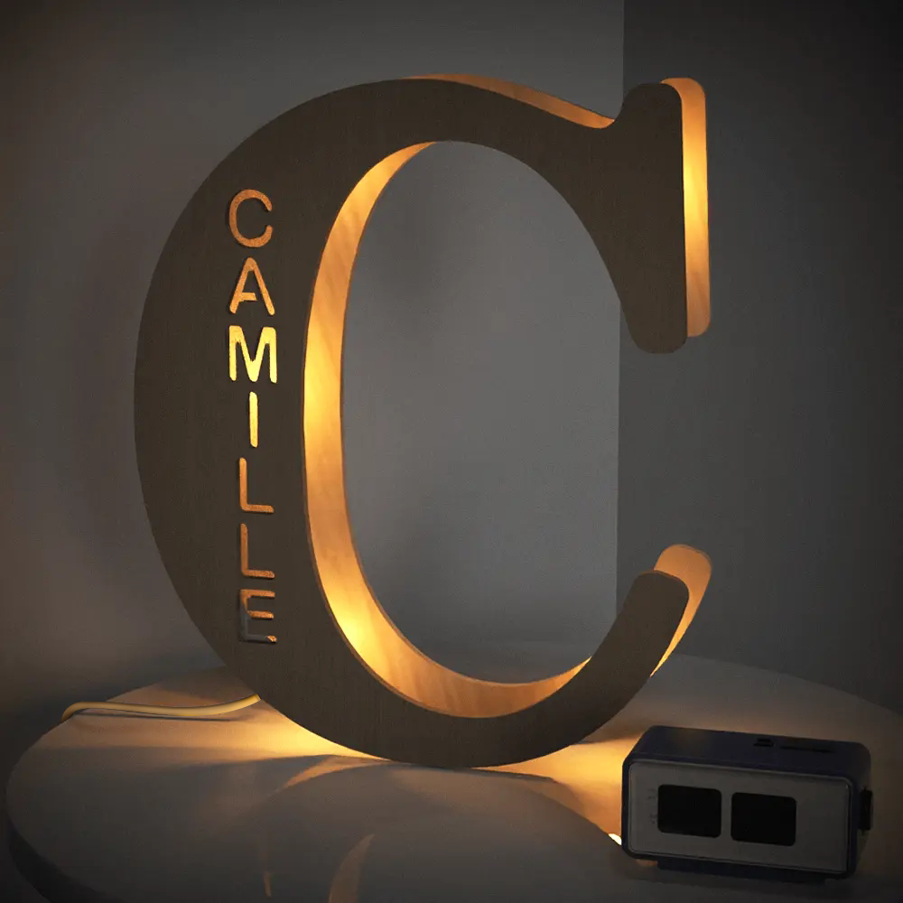 Personalised Wooden Letter Lamp Custom Name Alphabet Night Lights 19CM