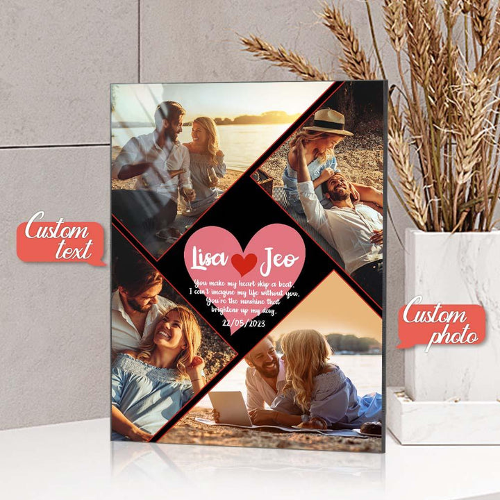 Custom 4 Photo Glass Plaque Personalized Named and Text Plauqe Gift For Lover