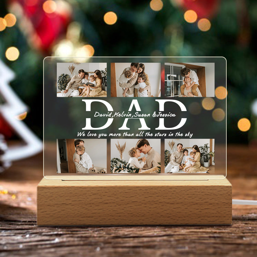 Personalized DAD LED Night Light Custom 6 Photos and Text Acrylic Lamp
