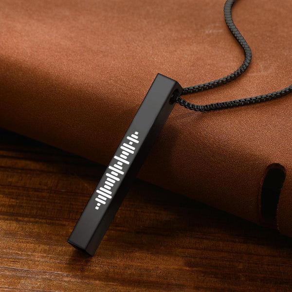Custom Engraved Stainless Steel Scannable Music 3D Vertical Bar Necklace