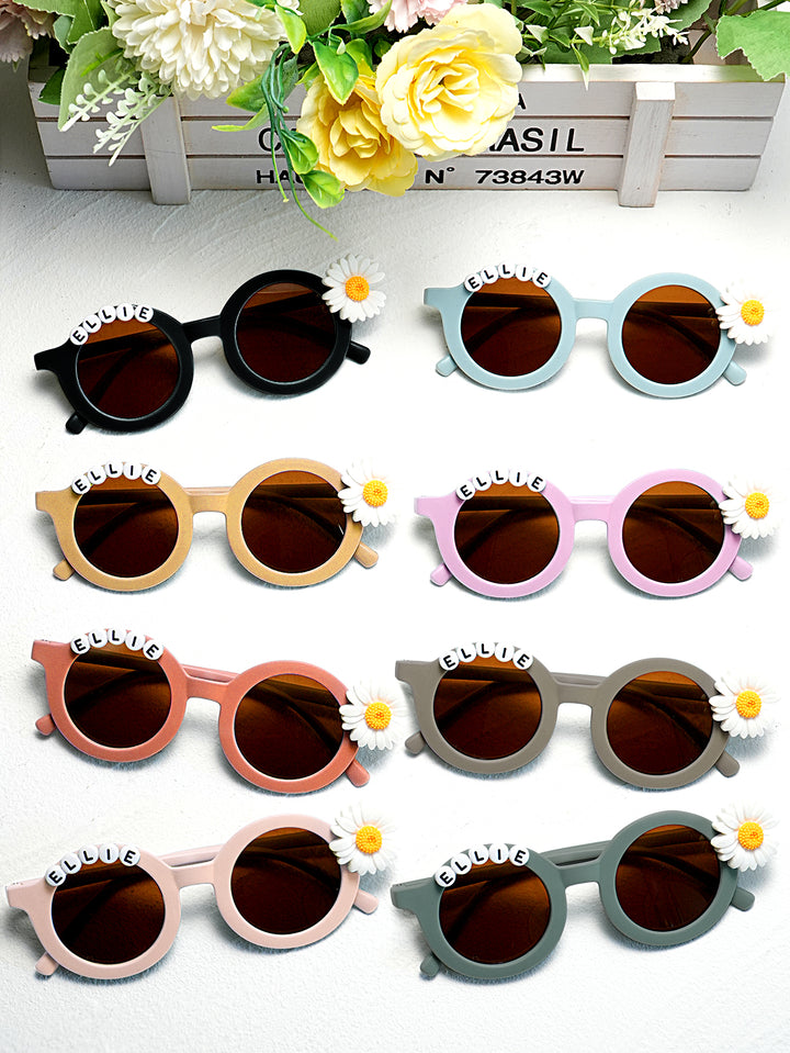 Personalized Kids Daisy Sunglasses – Custom Name Retro Floral Shades for Girls